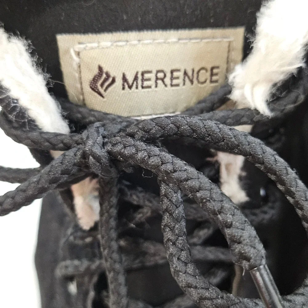 Merence Womens Ankle Boots Black Faux Fur Lined Lace Up Lug‎ Sole EU 40 / 9.5